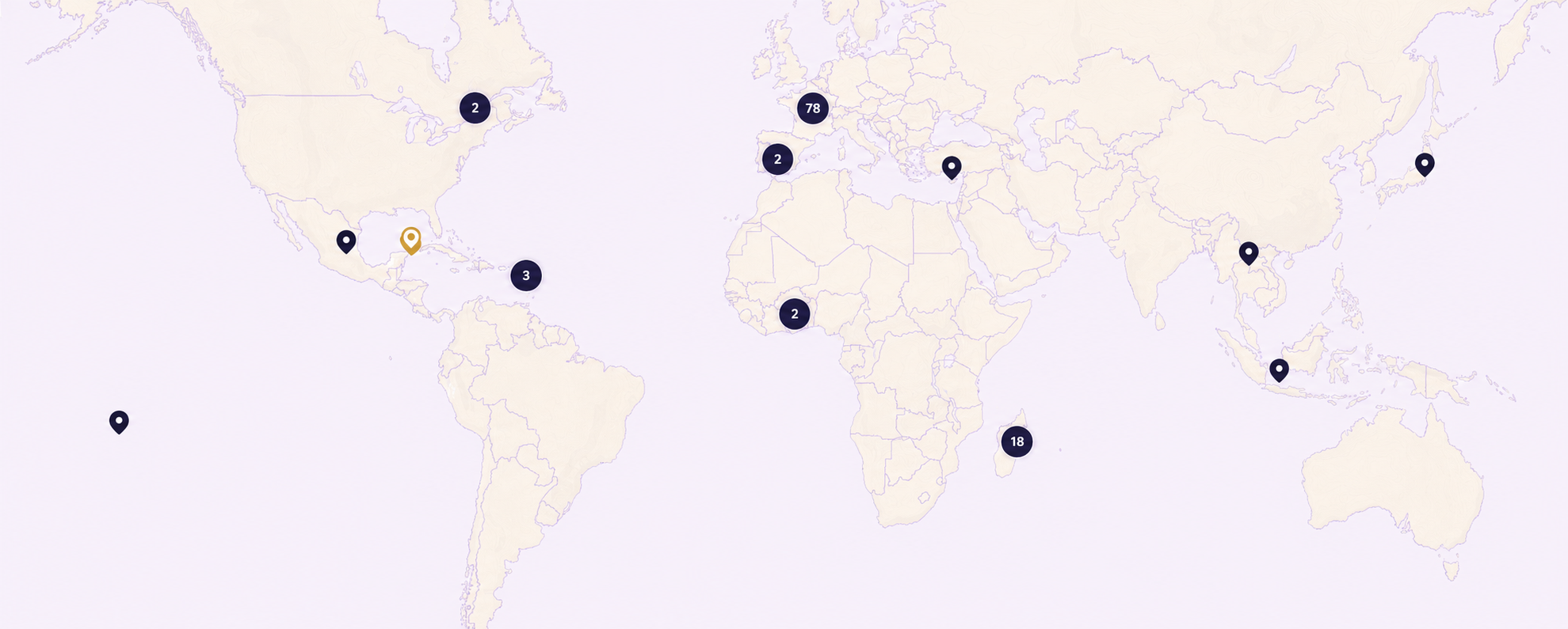 Carte du monde montrant la présence internationale des membres du Bureau des Freelances
